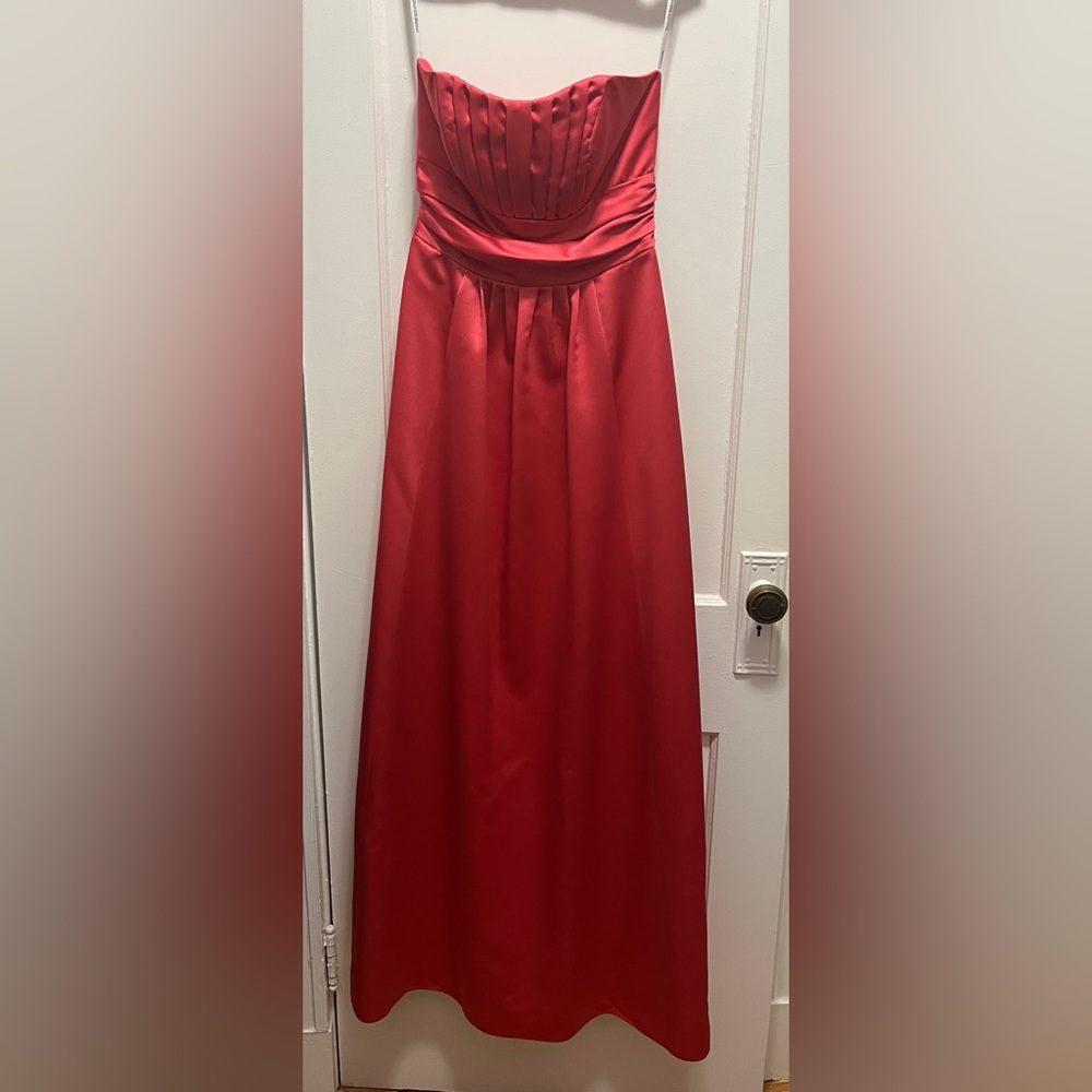 Orange copper strapless gown, size 2